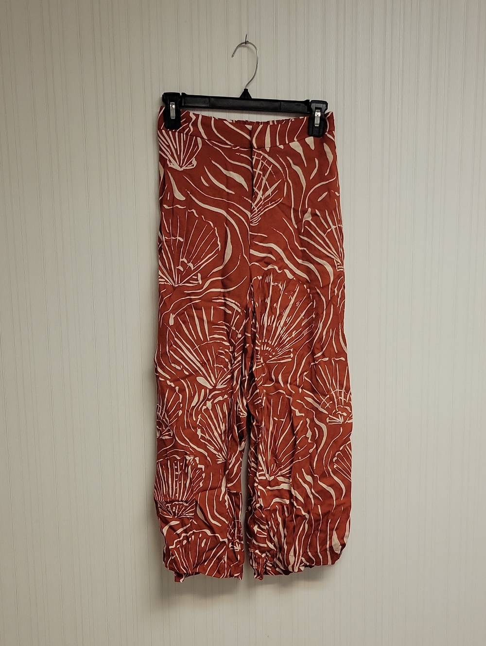 Naf Naf Paris Rust Floral Wide-Leg Pants Sz 6 Linen Blend Lightweight Palazzo
